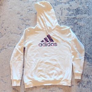 Adidas White Hoodie with Pink Logo